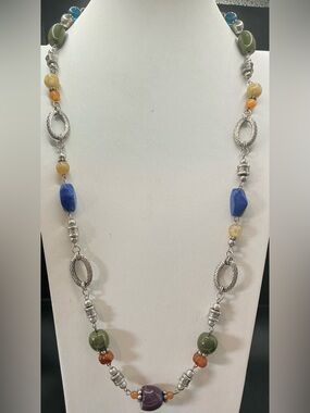 KIM ROGERS MULTI COLOR AND SILVER TONE LONG BEADED NECKLACE